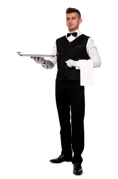A young boy waiter with a tray — Stock Photo, Image