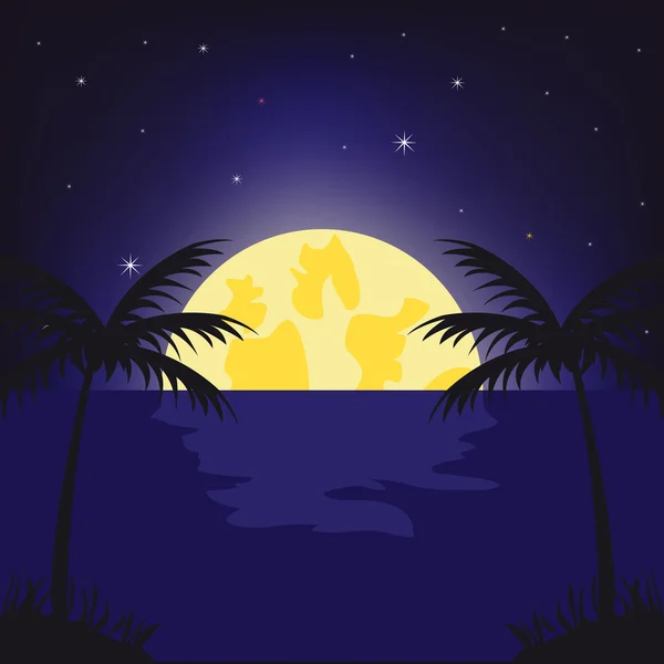 Maan nacht in tropic — Stockvector