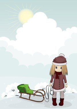 Girl with sledge clipart