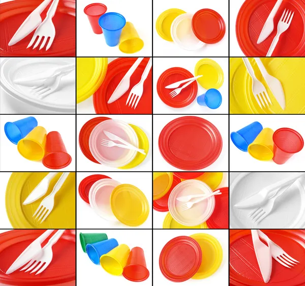 Disposable tableware collage — Stock Photo, Image