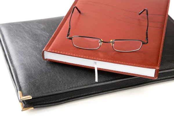 Folder for papers an organizer and glasses isolated — Stock Photo, Image