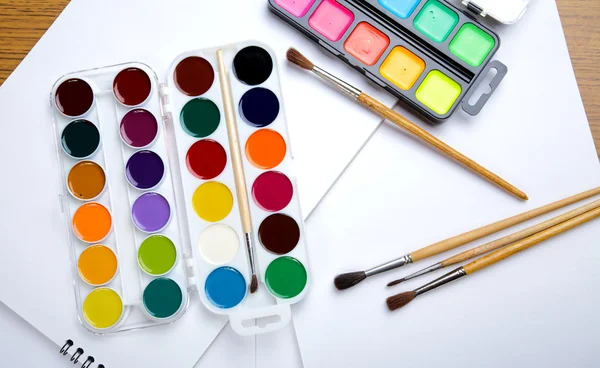 Water colour paints brush albums for drawing — Stock Photo, Image