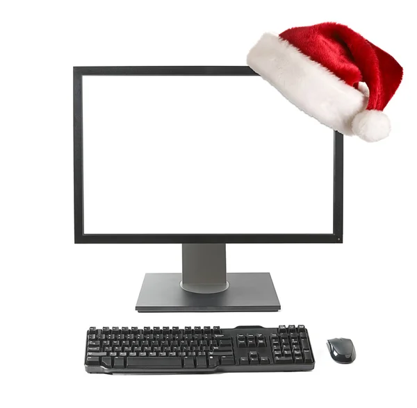 Cristmas online shopping concept - Computer monitor with Santa h — Stock Photo, Image