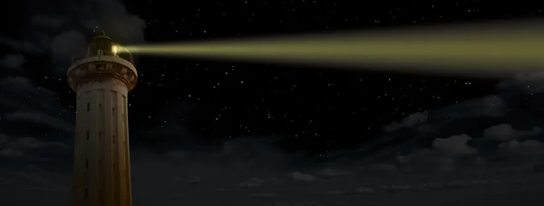 Leuchtturm in der Nacht mit Lichtstrahl — Stockfoto