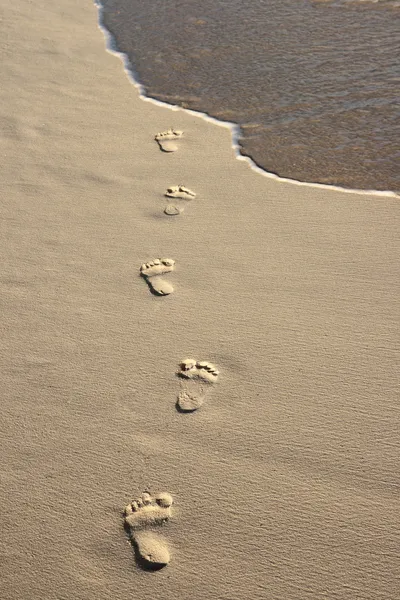 Pegadas na areia da praia — Fotografia de Stock