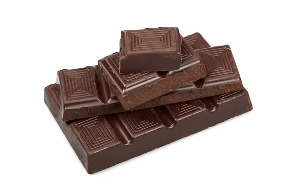 Pieces of dark chocolate isolated — Stock Photo, Image