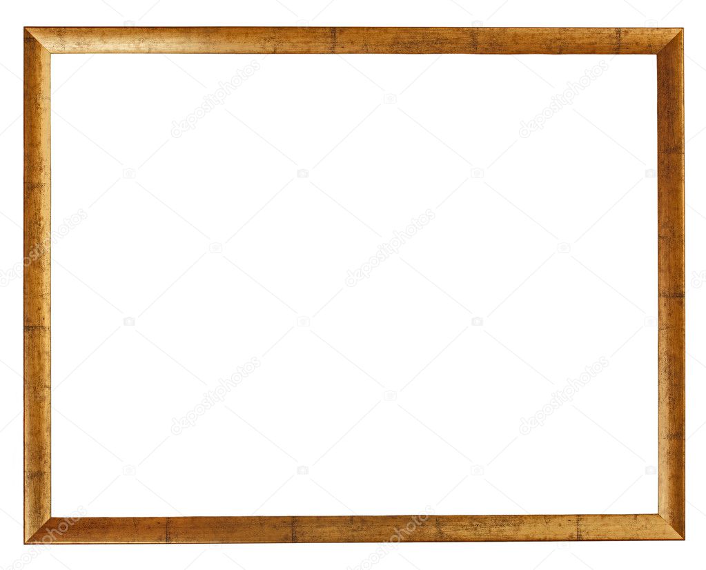 Gold plated wooden picture frame isolated
