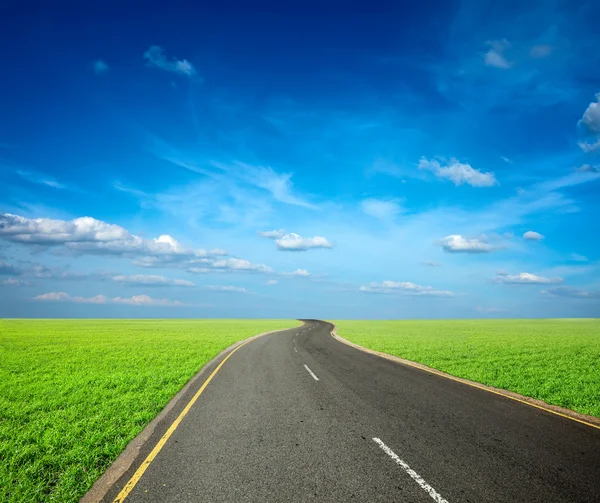 Road, veld, hemel landschap — Stockfoto