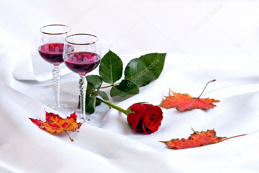 Wine with red rose