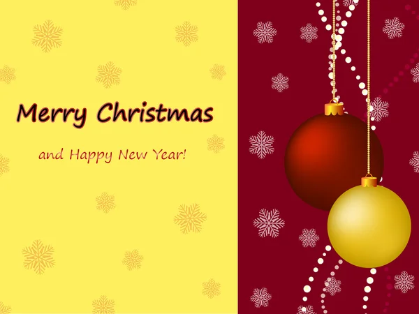 Різдвяна листівка з кульками та привітаннями — стоковий вектор