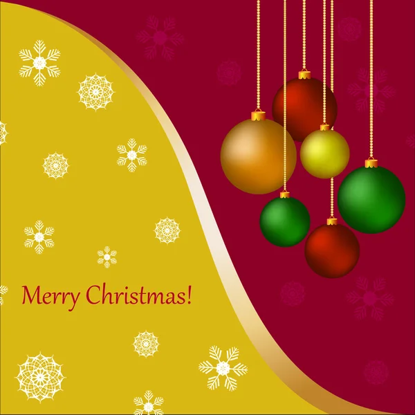Різдвяна листівка з кульками та привітаннями — стоковий вектор