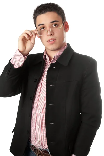 Young man in a black jacket — Stock Photo, Image