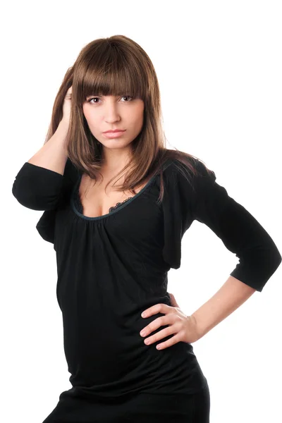 Žhavá brunetka v černém — Stock fotografie
