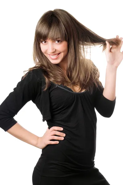 Cheerful brunette in black — Stock Photo, Image