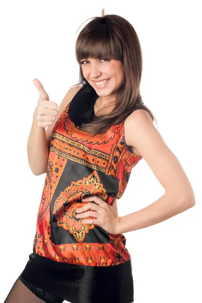 Young caucasian woman giving thumb — Stock Photo, Image