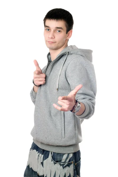 Young man in gray sweatshirt — Stock Photo, Image