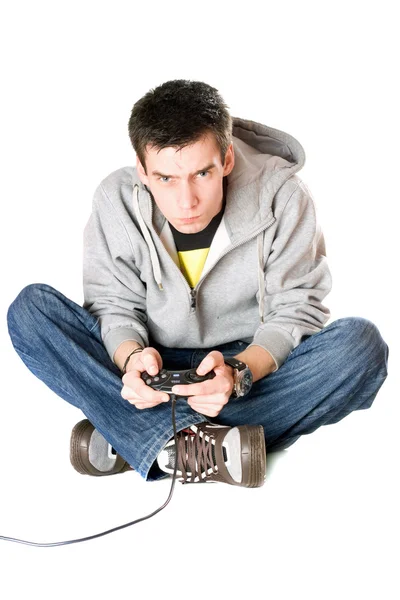 stock image Guy with a joystick for game console. Isolated