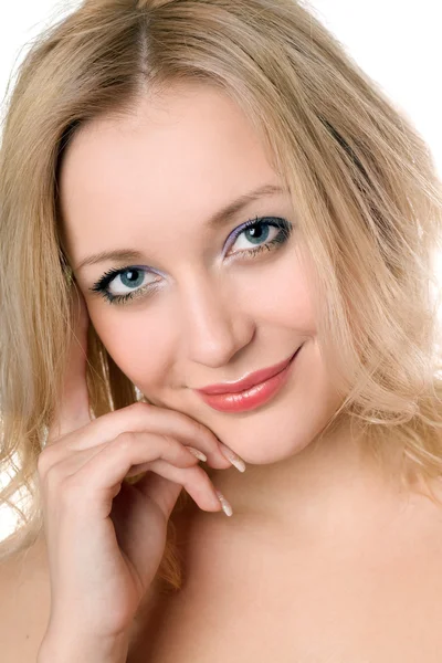 Vackra leende blond kvinna — Stockfoto