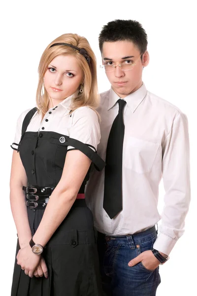 Portrait of pretty student pair. Isolated — Stock Photo, Image