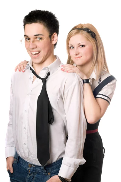 Portrait d'un couple d'étudiants joyeux. Isolé — Photo