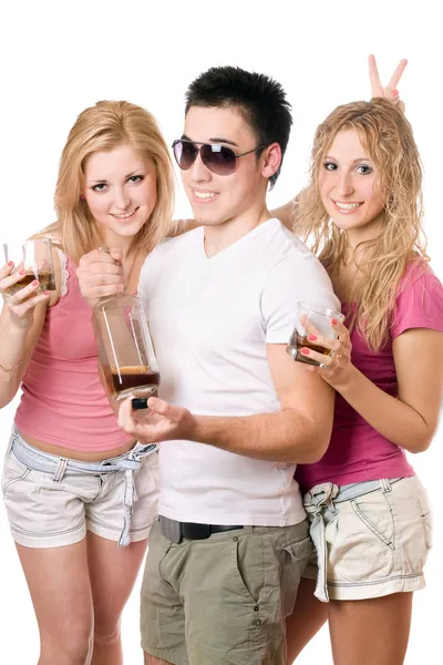 Two cheerful blonde woman and young man — Stock Photo, Image