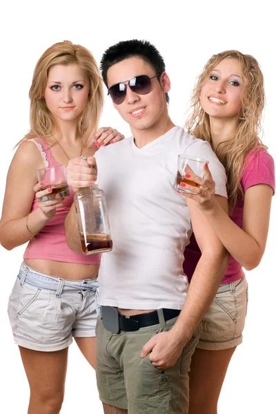 Young with a bottle of whiskey — Stock Photo, Image