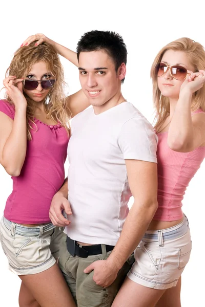 Two blonde women with handsome young man — Stock Photo, Image
