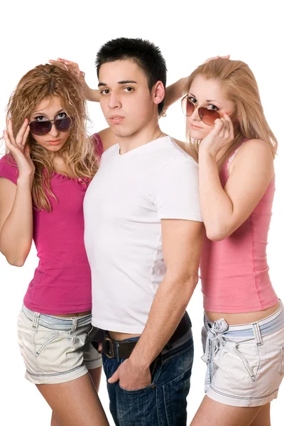 Two sensual women and handsome young man — Stock Photo, Image