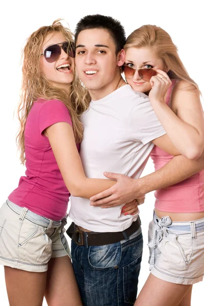 Two smiling women and handsome young man — Stock Photo, Image