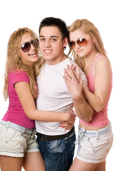 Two joyful women and handsome young man — Stock Photo, Image
