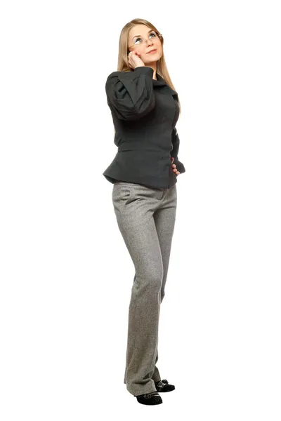 Young woman in a gray business suit — Stock Photo, Image