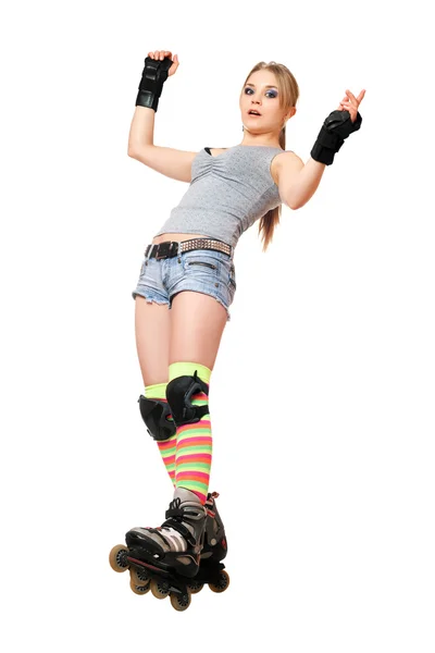 Fiatal nő megpróbálja megtartani az egyensúlyát — Stock Fotó