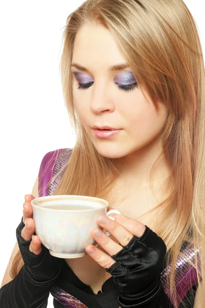 Young beautiful blonde with a cup — Stock Photo, Image