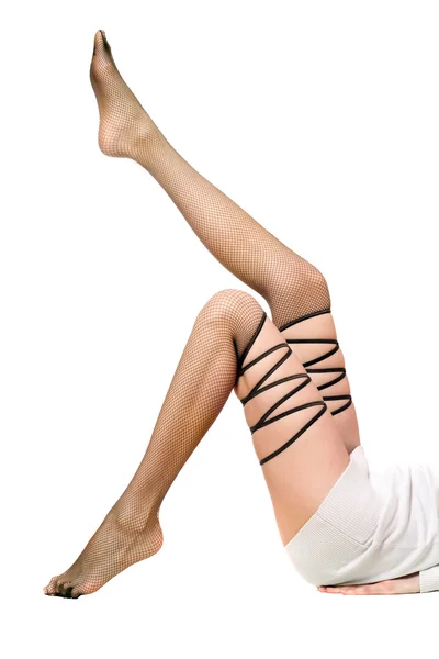 Belles jambes de femmes galbées en collants. Isolé — Photo