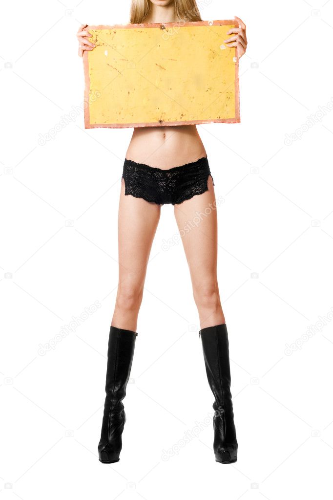 Sexy woman with yellow vintage board