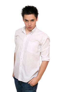 Portrait of young man in a white shirt clipart