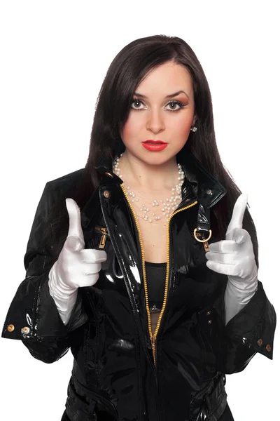 Young woman in black jacket — Stock Photo, Image