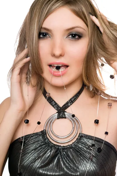 Portrait of pretty girl with a bead — Stock Photo, Image