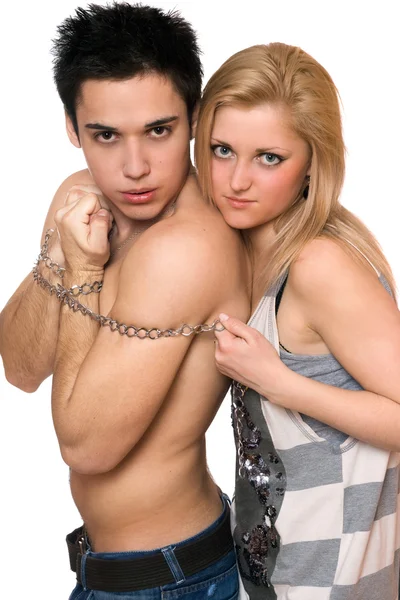 Playful young woman and a guy — Stock Photo, Image