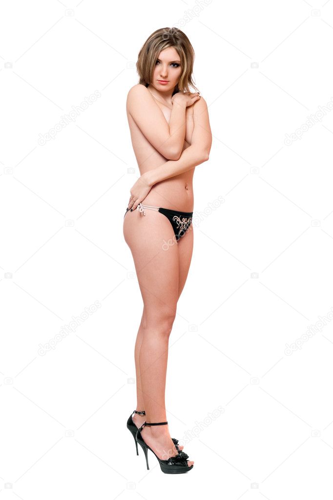 Attractive young woman in underwear. Isolated