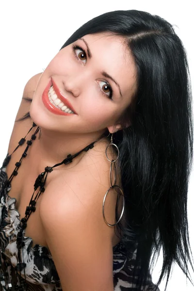 一个微笑的美丽年轻黑发的肖像 — 图库照片