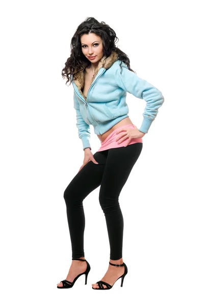 Figlarny młoda kobieta w czarne legginsy — Zdjęcie stockowe