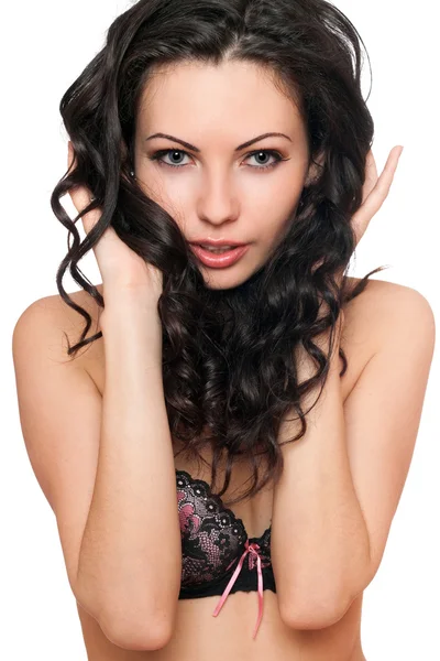 Portrét hezká brunetka. izolované na bílém — Stock fotografie