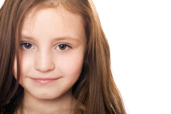 Närbild porträtt av söt liten tjej. isolerade — Stockfoto