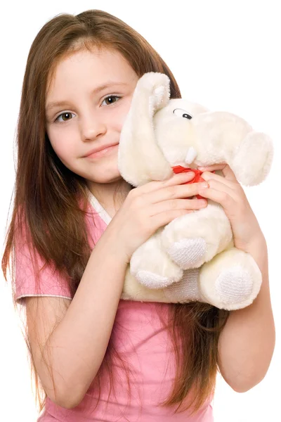 Portrait of little girl with a teddy elephant — Stock Photo, Image