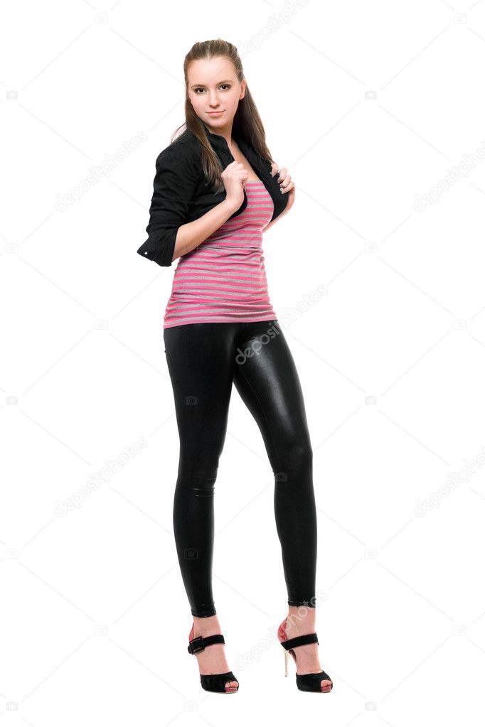 Beautiful Young Black Fashion Model in Leggings Stock Photo - Image of black,  stare: 21909362