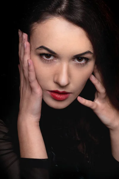 Closeup portrait of passionate young woman — Stok fotoğraf