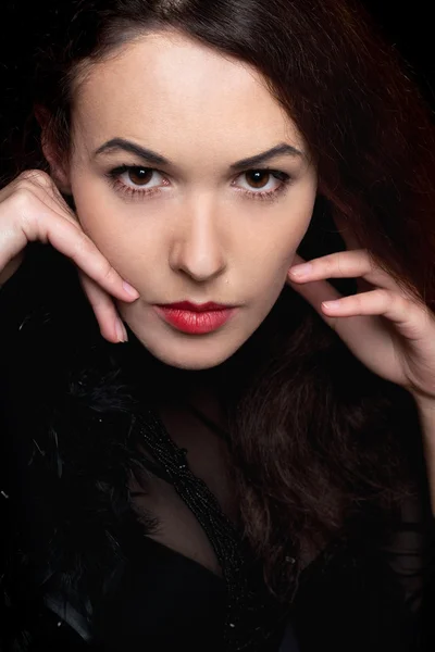 Closeup portrait of passionate young lady — Stock Photo, Image