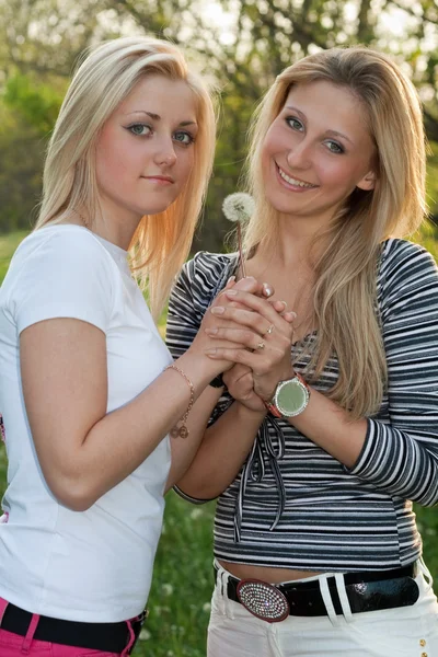 Dwa uśmiechnięta Młoda blondynka — Zdjęcie stockowe