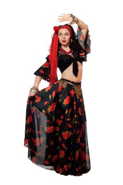 Dancing gypsy woman in a black skirt. Isolated clipart